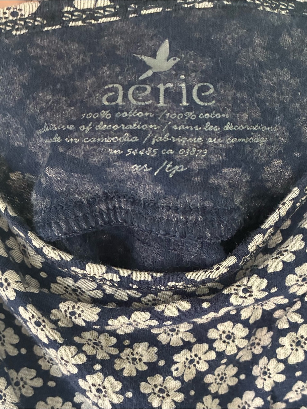 Aerie Y2K Floral Navy & White Baby Doll Tank Top - Picture 4 of 4